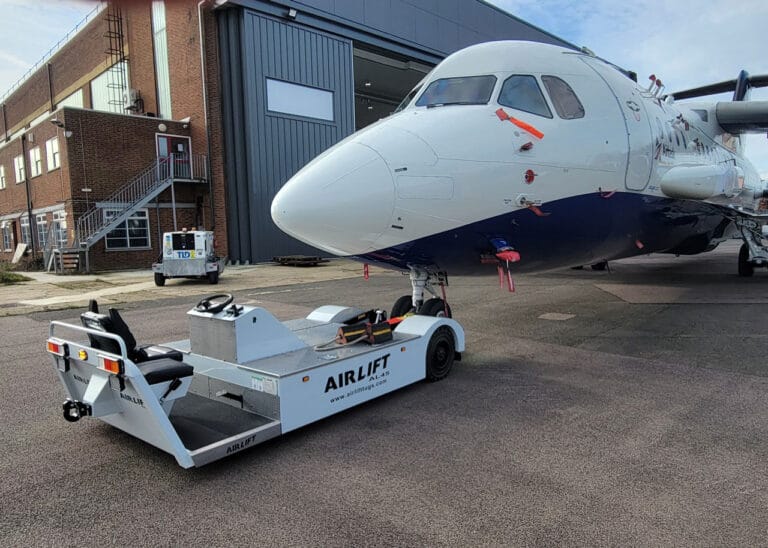 Upgraded Airlift AL45 pulling a BAE146 up a slight incline